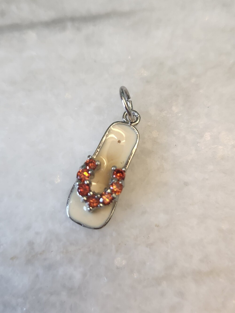 Silver Flip-Flop Charm with Orange Crystal Accents